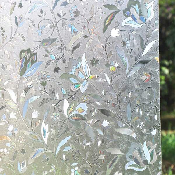 Flower Print Opaque Glass Sticker, Decorative Window Film For Home Decor, Stickers, Wall Decal, Vinyl Decal For Home Decorations, Spring Decoration Items Refresh Your Home, Rama Decoration Stickers