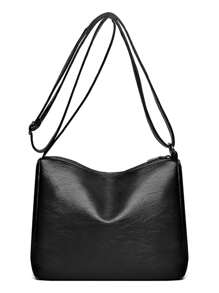 新款全包大气中年女士包妈妈包多层软皮斜挎包婆婆包斜背包 - 黑色 - 查看 3