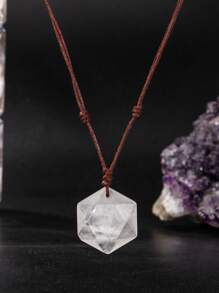 1PC/ Natural Stone Hexagonal Cut Hexagram Star Pendant Handwoven Adjustable Fashion Personalized Neutral Pendant Necklace, Holiday Party To Send Friends Jewelry Gift - Necklace - View 12