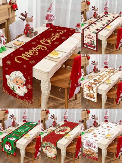 1 件圣诞桌旗桌布，35*180 厘米涤纶圣诞老人雪人姜饼人圣诞桌旗，圣诞派对餐厅厨房餐桌装饰用品桌布，圣诞装饰品 2024 适用于家居装饰圣诞节餐桌装饰礼物，圣诞节
