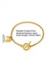 1 件简约时尚个性化通勤独特小设计不锈钢心形吊坠手链男女通用礼物 - 手鍊 - 查看 1