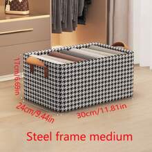 1pc Bedroom Fabric Collapsible Storage Box With Steel Frame, Pants/Clothing Organizer Box For Home