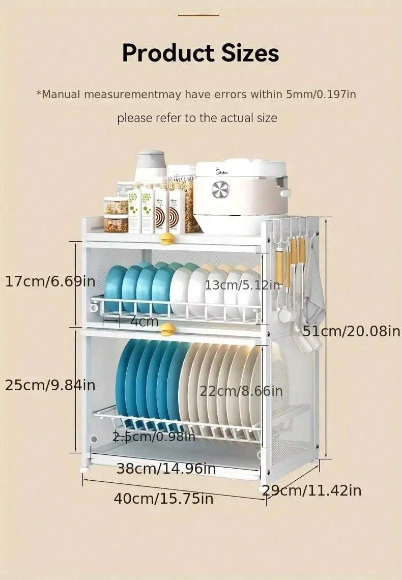 27Inch Compact Kitchen Countertop Dish Rack With Dustproof Cover