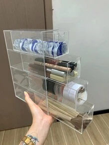 1pc 4-Tier Acrylic Dustproof Clip-On Drawer, Suitable For Lipstick, Lip Gloss, Eyeshadow And Other Cosmetic Tools, Makeup Organizer - Clear - View 3