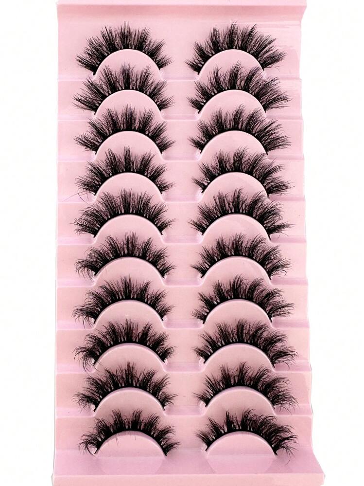 LYBCG 10Pairs Of 3D Fluffy Artificial Mink Eyelashes Slim False Eyelashes Thick False Eyelashes Curling False Eyelashes 3D Natural False Eyelashes Suitable For Holiday Parties False Eyelashes Cat Eye Lashes For Cosplay Manga Various Occasions - 黑色 - 查看 6