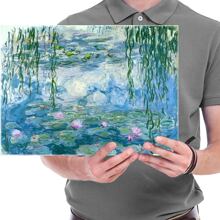 1PC With Frame Water Lily Flowers Canvas Painting Prints Wall Art Claude Monet Famous Oil Painting Flowers Reproduction Poster For Kitchen Bedroom Bathroom Home Decor Suitable For Living Room, Bedroom, Kitchen, Office, Hotel, Restaurant, Office, Bathroom, Bar, Etc