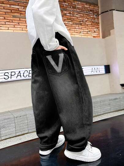 Tween Boy 1pc Straight Cut Denim Jeans, Spring And Autumn