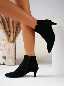 Women Plain Autumn Boots, Fashion Low Heel Pointed Toe Comfy Ankle Boots, Versatile For Daily Commute, Black