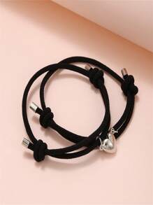 2pcs/Set Couples Black Heart Magnetic Attraction Bracelet, Friendship Bracelet, Gift For Girlfriend, Wife, Mother, Birthday Present Valentines,Mom,Mother,Mother's Day,Gift