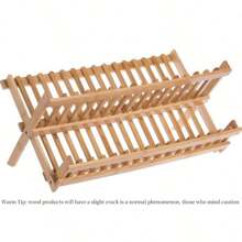 1pc Bamboo 2-Tier Dish Drying Rack, Collapsible Kitchen Utensil Storage Holder