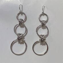 1 Đôi Vòng Tròn Rỗng Hoa Vintage Trang Trí Mặt Dây Chuyền Bông Tai, Phong Cách Boho Món Quà Trang Sức Dành Cho Nữ - Màu Bạc Cổ - Xem 5