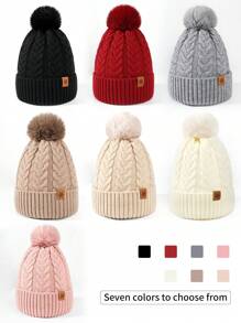 1-3 peças/conjunto de gorro de malha de inverno feminino e luvas touchscreen, forro grosso, textura estampada, toque de pompom, adequado para esqui, viagens, direção, encontros, uso diário Halloween - Multicolorido - Ver 4