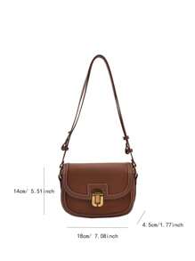 棕色的時尚女性馬鞍包帶翻蓋和針跡細節,斜肩包單肩包 - 棕色 - 查看 11