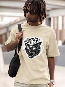 T-Shirt Cotton Shirt Cat Rocker Angry Bad Mood Emo Rock Punk Gothic Ref 1390 FLUXOGEEK - 卡其色 - 查看 4