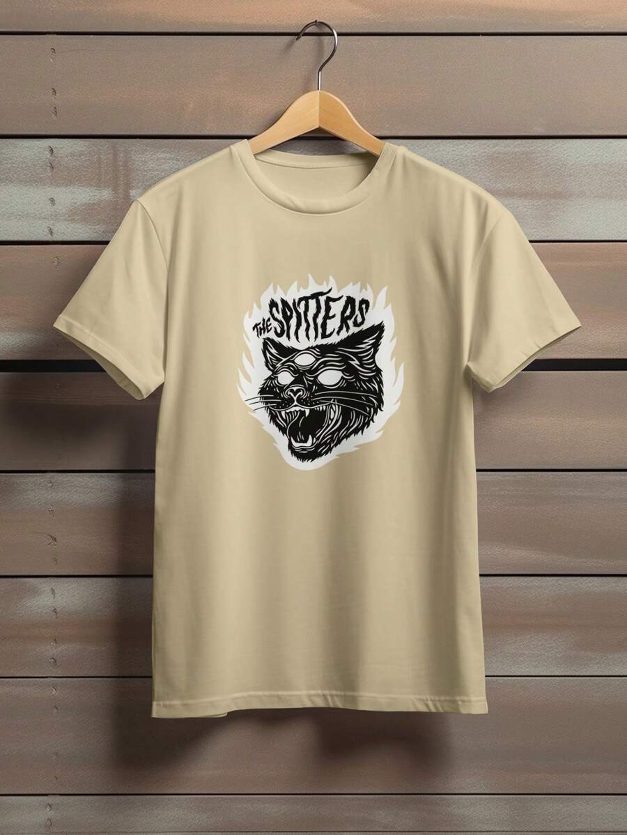 T-Shirt Cotton Shirt Cat Rocker Angry Bad Mood Emo Rock Punk Gothic Ref 1390 FLUXOGEEK - 卡其色 - 查看 1