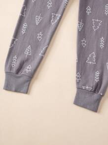 男童卡通动物印花保暖内衣套装，适合春秋季的保暖睡衣 - 棕色 - 查看 9