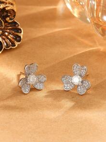 1 cặp bông tai đinh tán bạc Sterling CZ tối giản thanh lịch dành cho phụ nữ, đeo hàng ngày, tiệc tùng, đám cưới, quà tặng kỷ niệm - Bạc - Xem 3