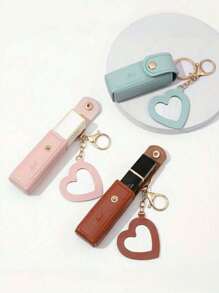 1pc Mini Lipstick Holder Keychain With Mirror & Lipstick Sleeve Pocket, PU Leather Material, Portable Lip Gloss Pouch, Daily Use For Women, Christmas/Thanksgiving/Valentine's Day Gift - Multicolor - View 4