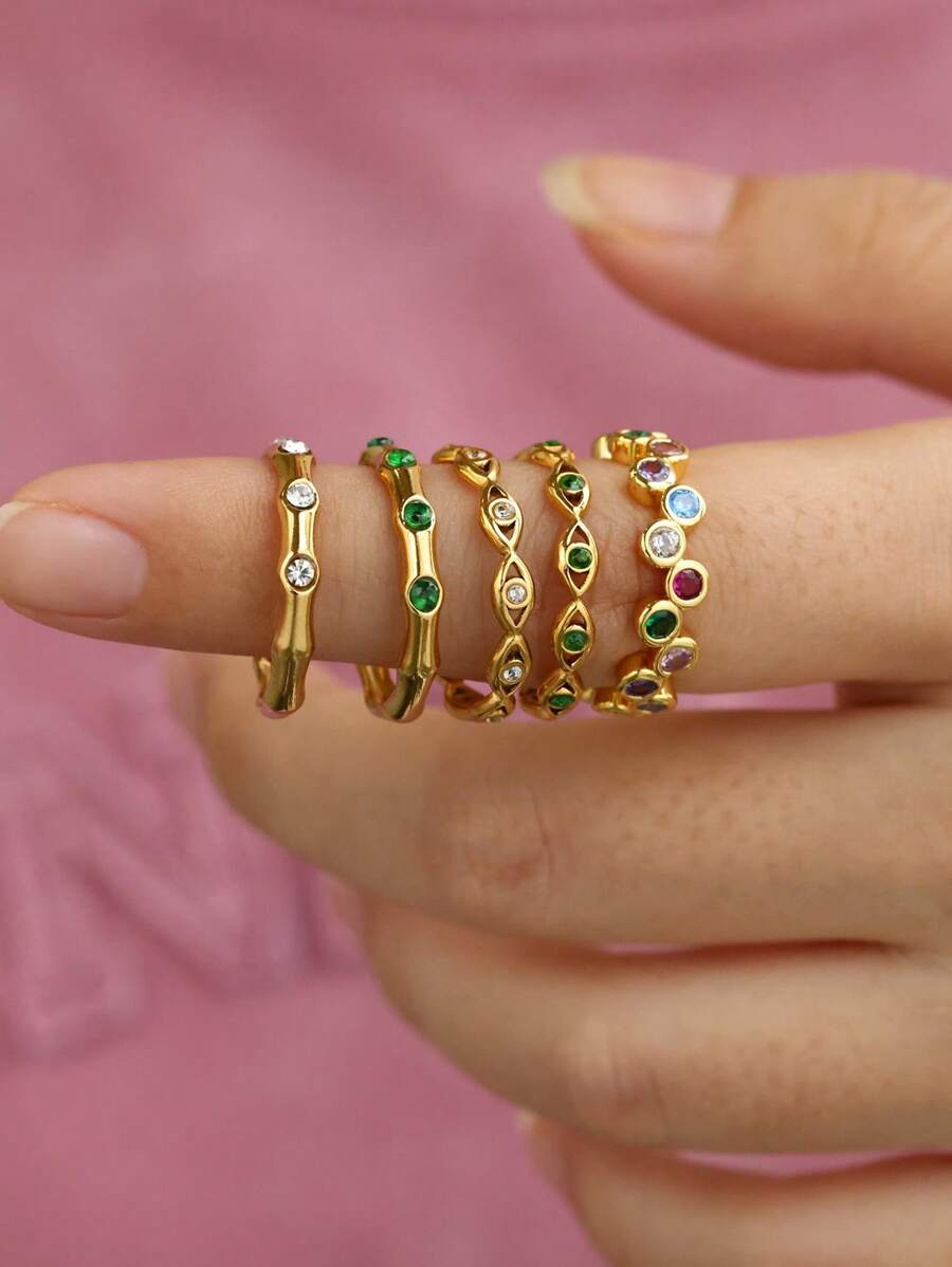 1Pc Turkish Eye Evil Eye Open Rings For Women Colorful Cubic Zirconia Stainless Steel Open Adjsutable Finger Ring Charm Jewelry Fashion Accessories Christmas Gifts