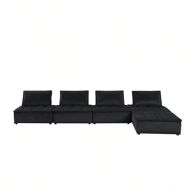 Anna 120" Black Velvet 5 Pc Sofa And Loveseat - 黑色+絨如圖 - 查看 3