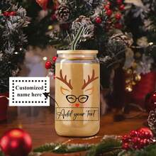 1 bình nước thủy tinh 16oz tùy chỉnh có in hình tuần lộc Giáng sinh và tên cá nhân, có nắp và ống hút, di động, quà tặng lý tưởng cho bạn bè và gia đình, bất ngờ đêm Giáng sinh - Nhiều màu - Xem 16