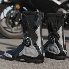 Professional Racing Motorcycle Boots, Fashionable High-Top Boots For Men, Made Of Microfiber Leather With Excellent Grip And Ankle Support, Suitable For Off-Road Enthusiasts, Motorcycle Racing Shoes For Men, Motorcycle Competition And Racing Track Boots, Track Racing Protective Shoes, Traffic Police Riding Boots, Racing Boots, Black Competition Boots, White High-Top Boots, Black High-Top Boots - Black - View 3