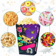 6PCS 90s Party Supplies Music Carnival Hộp đựng bỏng ngô dùng một lần Hộp giấy gấp dùng một lần mới, Giáng sinh - Nhiều màu - Xem 3