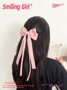 1pc Women's Ribbon Bow Hair Clip, Pink, Suitable For Valentine's Day And Everyday Wear - Pink - View 7
