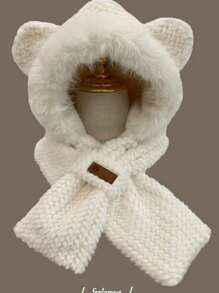 1pc Winter Hat And Scarf Set, Plush Warm Windproof Ear Protective Knit Cap, Cute Design Animal Ears - Two-in-one - View 9