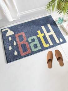 1pc Faux Cashmere Carpet Floor Mat Soft & Non-Slip,Bath Letter Pattern, Hand Washable For All Seasons, Indoor Use ,Room Decor,For Bathroom Home Bathroom Decor Bath Rug Outdoor Rug Door Mat Fall Decor Bathroom Accessories Back To School