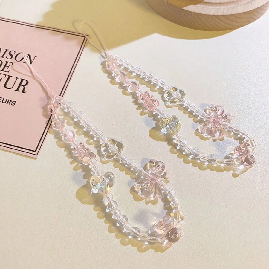 1 dây đeo điện thoại hình gấu bướm màu hồng có móc khóa thắt nút dây đeo điện thoại di động móc khóa túi xách nữ mặt dây chuyền máy ảnh cho ốp lưng - Hồng - Xem 1