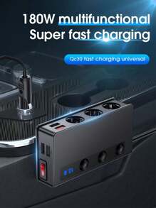 1pc Car Charger Fast Charging, 3-In-1 Car Phone Charger USB Cigarette Lighter Adapter - Black - View 1