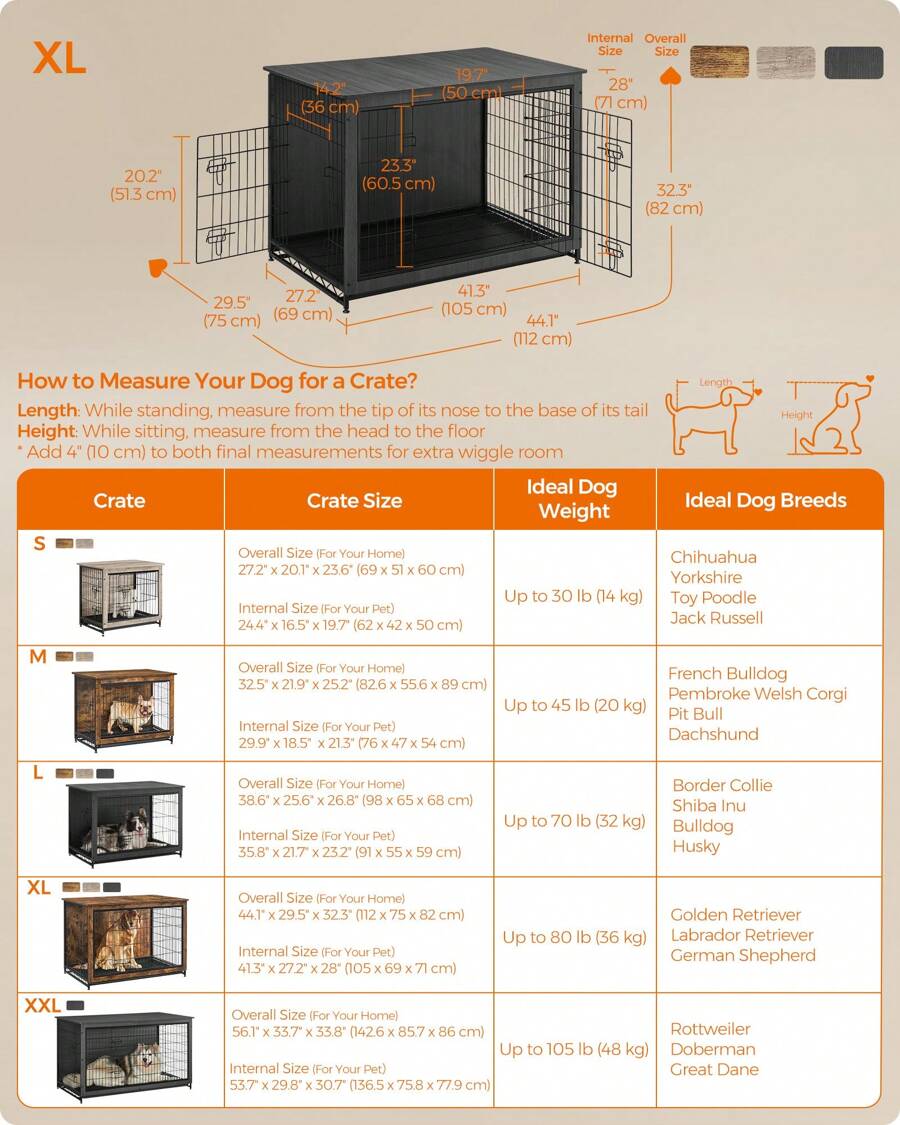 Feandrea Dog Crate Furniture, Side End Table, Modern Kennel For Dogs