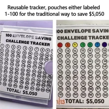 100 Envelope Challenge Binder Cash Savings Challenge Book Saving Money Envelope. - Pink - View 4