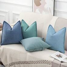 1pc Chenille Solid Color Farmhouse Throw Pillow Cover, Casual Daily Use - Dark Blue - View 6