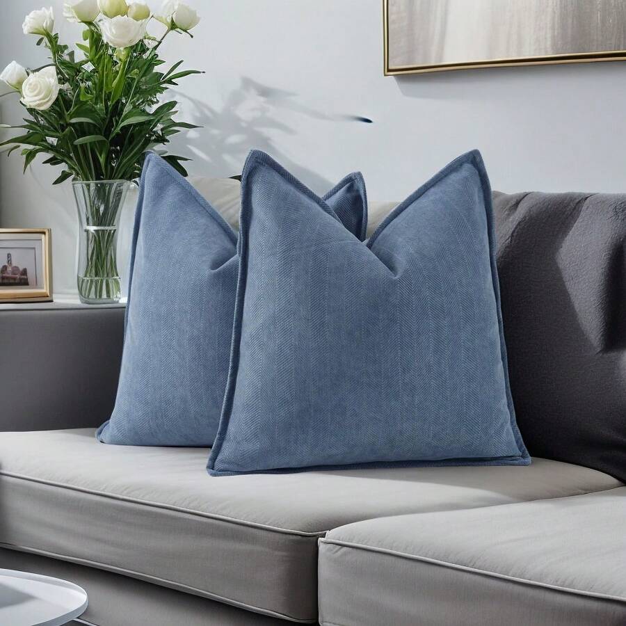 1pc Chenille Solid Color Farmhouse Throw Pillow Cover, Casual Daily Use - Dark Blue - View 1