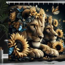 1pc 70*70 inch/180*180 cm, Bộ trang trí phòng tắm đa năng hình sư tử, sư tử, Bộ rèm tắm bằng sợi polyester, Rèm tắm chống thấm nước có 12 móc, Thảm tắm chống trượt, Bệ ngồi bồn cầu hình chữ U, Phụ kiện phòng tắm, Phù hợp với mọi cảnh phòng tắm, Dùng để trang trí phòng tắm hàng ngày, - Nhiều màu - Xem 2