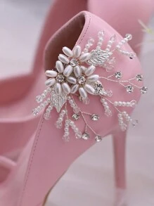 1 件手工珍珠水晶合金叶圣诞新娘鞋夹适用于高跟鞋 HX08 - 銀色 - 查看 5