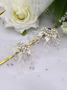 1 件手工珍珠水晶合金叶圣诞新娘鞋夹适用于高跟鞋 HX08 - 銀色 - 查看 6