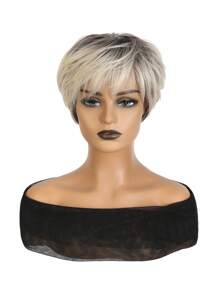 合成假发 - 8 英寸短发假发，带刘海，棕色至金色渐变色，高温纤维，适合日常佩戴，适合女性 - 漸變金色 - 查看 13