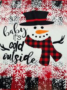 Women Christmas Plaid Snowman Print Casual T-Shirt, Autumn & Winter