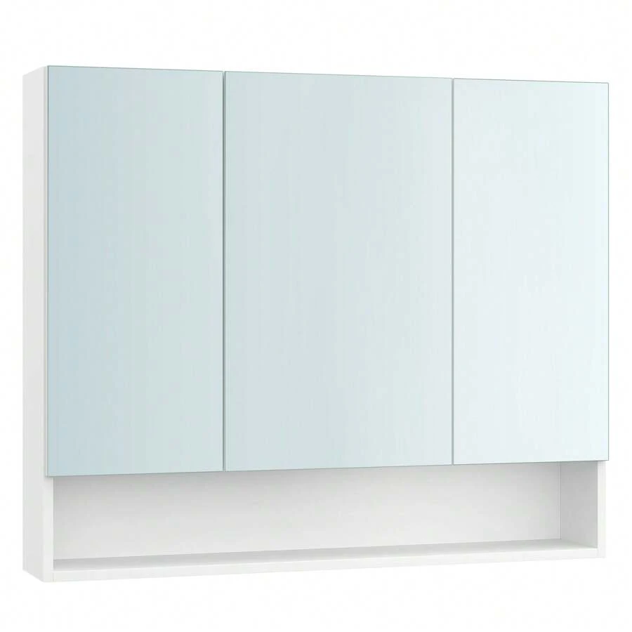 VASAGLE Medicine Cabinet Mirror, Bathroom Mirror With Storage, Bathroom Mirror Cabinet, Wall Mirror Cabinet, Open Compartment, Adjustable Shelves, 6.5 X 35.4 X 29.5 Inches - 白色 - 查看 1