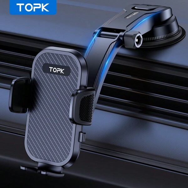 TOPK TOPK Handyhalter für das Armaturenbrett im Auto, verbesserte horizontal und vertikal verstellbare Handyhalterung für das Armaturenbrett im Auto, kompatibel mit allen Handyen