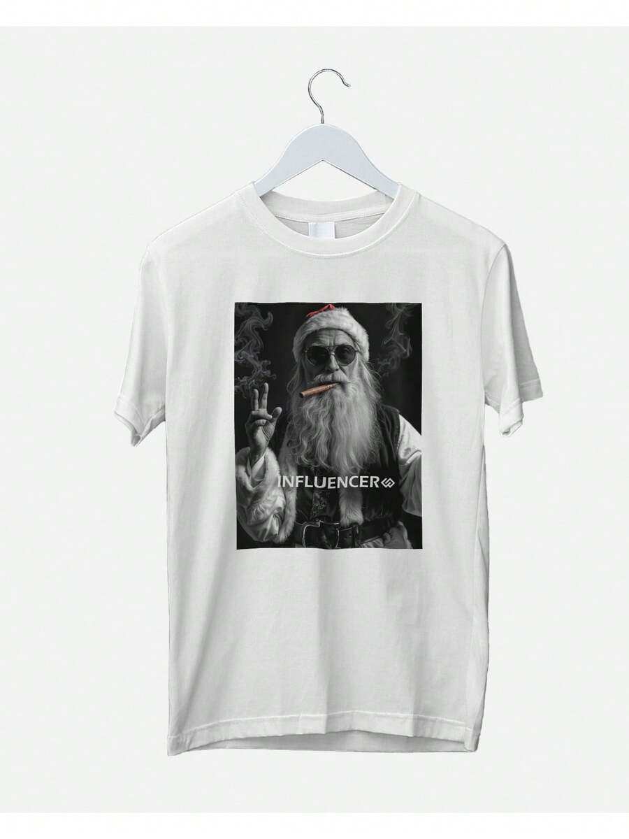 Printed T-Shirt Influencer Santa Claus Streetwear Meme  100% Cotton Unisex - trắng - Xem 1