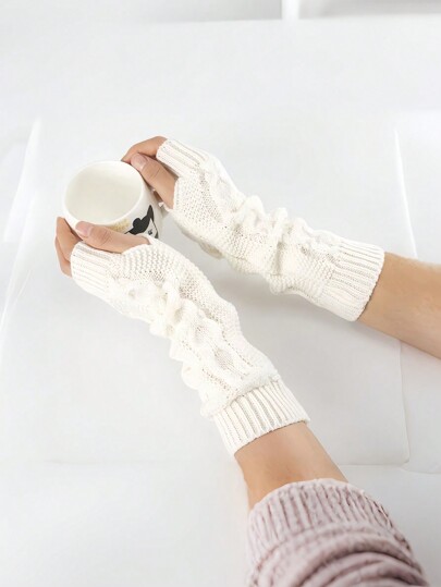 1 par de aquecedores de braço sem dedos de malha longa para mulheres, 30 cm/50 cm, punhos elásticos, acessório de viagem quente para atividades ao ar livre, presente ideal para festa de Natal