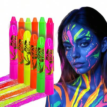 GRUPO CARNAVALLIA Crayones Neón Fluorescentes Luz Negra Uv Make Up Glow 6pz