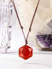 1PC/ Natural Stone Hexagonal Cut Hexagram Star Pendant Handwoven Adjustable Fashion Personalized Neutral Pendant Necklace, Holiday Party To Send Friends Jewelry Gift - Necklace - View 8