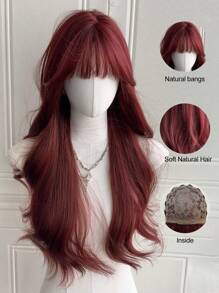 红色假发带刘海长红色女士假发 26 英寸卷发自然造型耐热纤维假发适合女孩万圣节派对使用