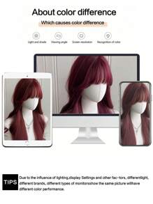 红色假发带刘海长红色女士假发 26 英寸卷发自然造型耐热纤维假发适合女孩万圣节派对使用