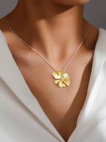 ESBERRY 1入組牡丹花朵墜飾項鍊適合女士S925純銀14K鍍金母親節情人節豪華和華麗精細女士們首飾類禮品 - 金色 - 查看 1